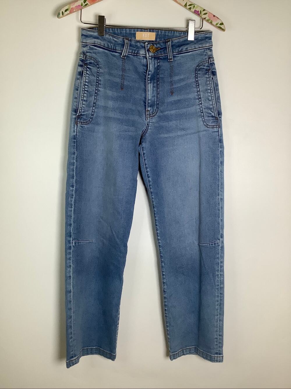 Kut from the Kloth Women's 2 High-Rise Wide Straight Leg Medium Wash Jeans D19-2